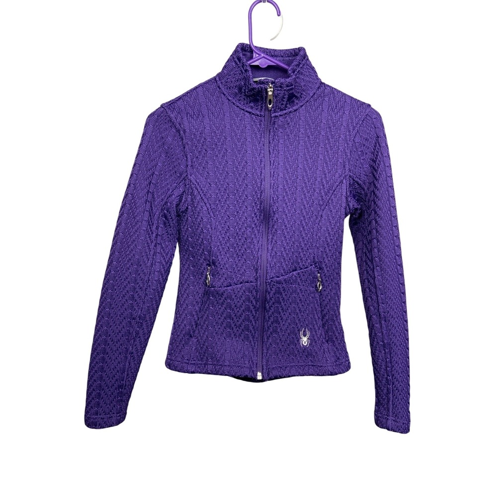 Spyder Core Sweater Full Zip Jacket Purple Textured Knit Fleece Womens XS Winter